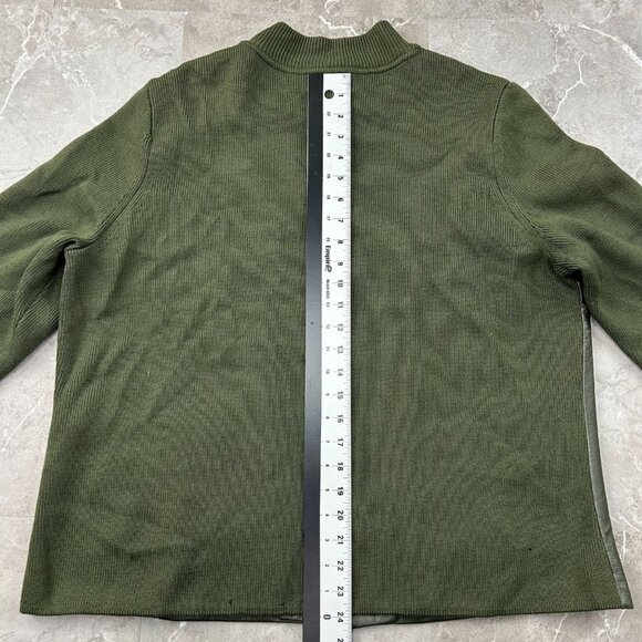 Pendleton Jacket Womens 2X Leather Merino Wool Full Zip Coat Sweater Army Green - Picture 10 of 11